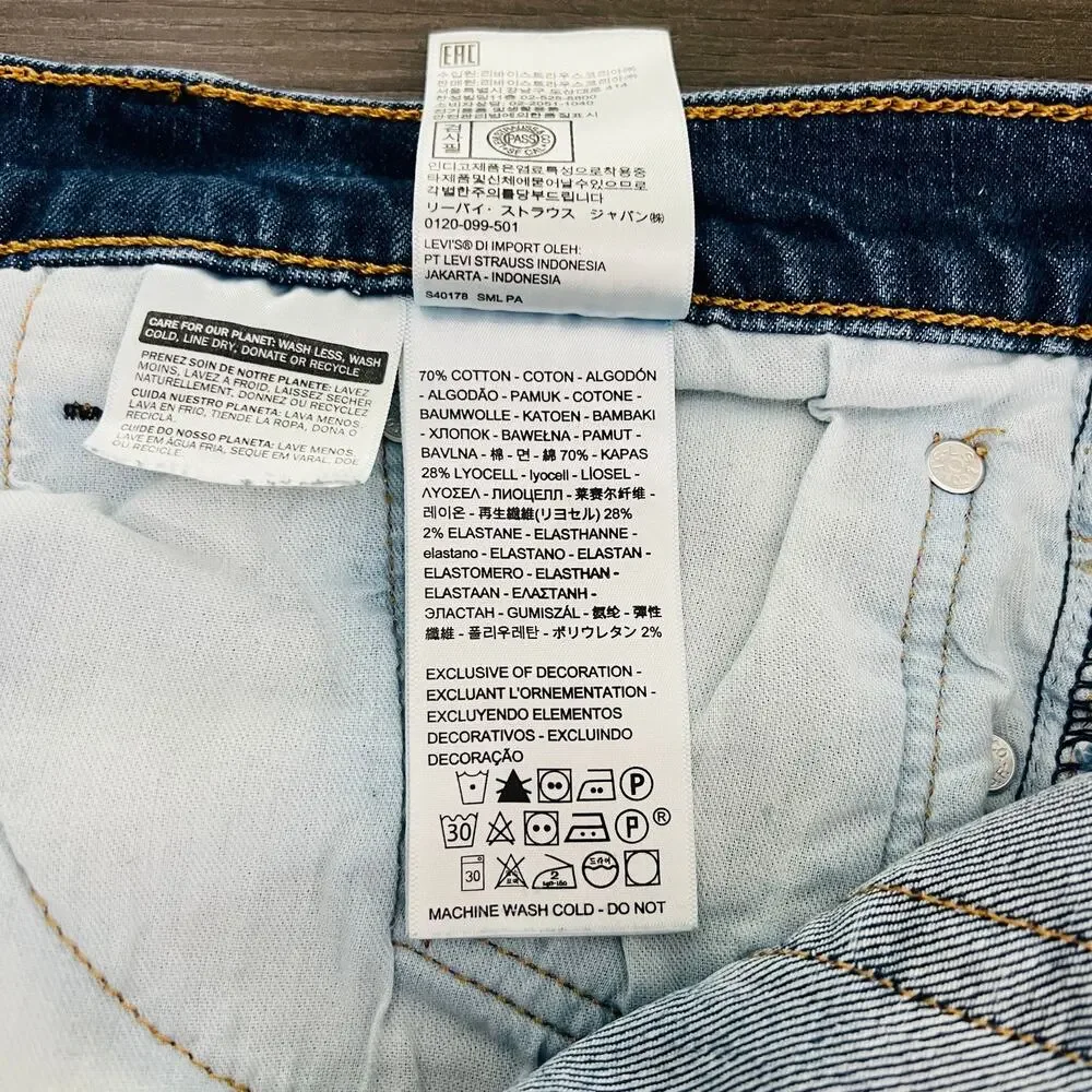 Levi's 511 Jeans Men's Size 38x30 Blue Altered Cut Raw Hem Measures 38x26